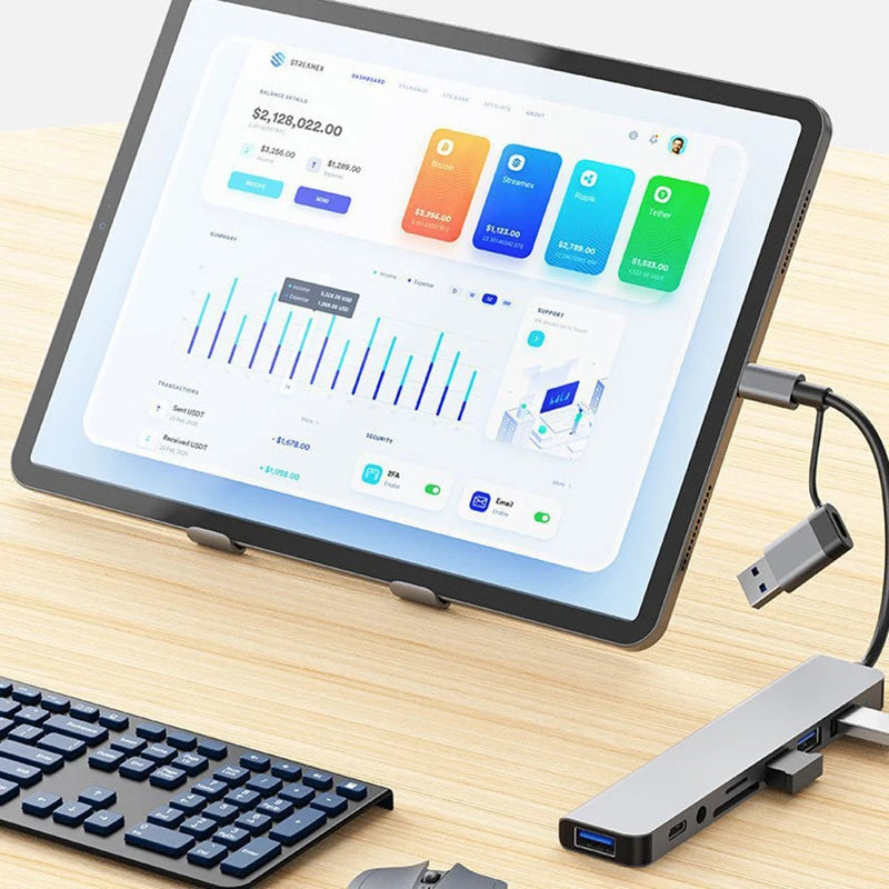 Hub USB-C 8 en 2 con lector SD y salida de audio