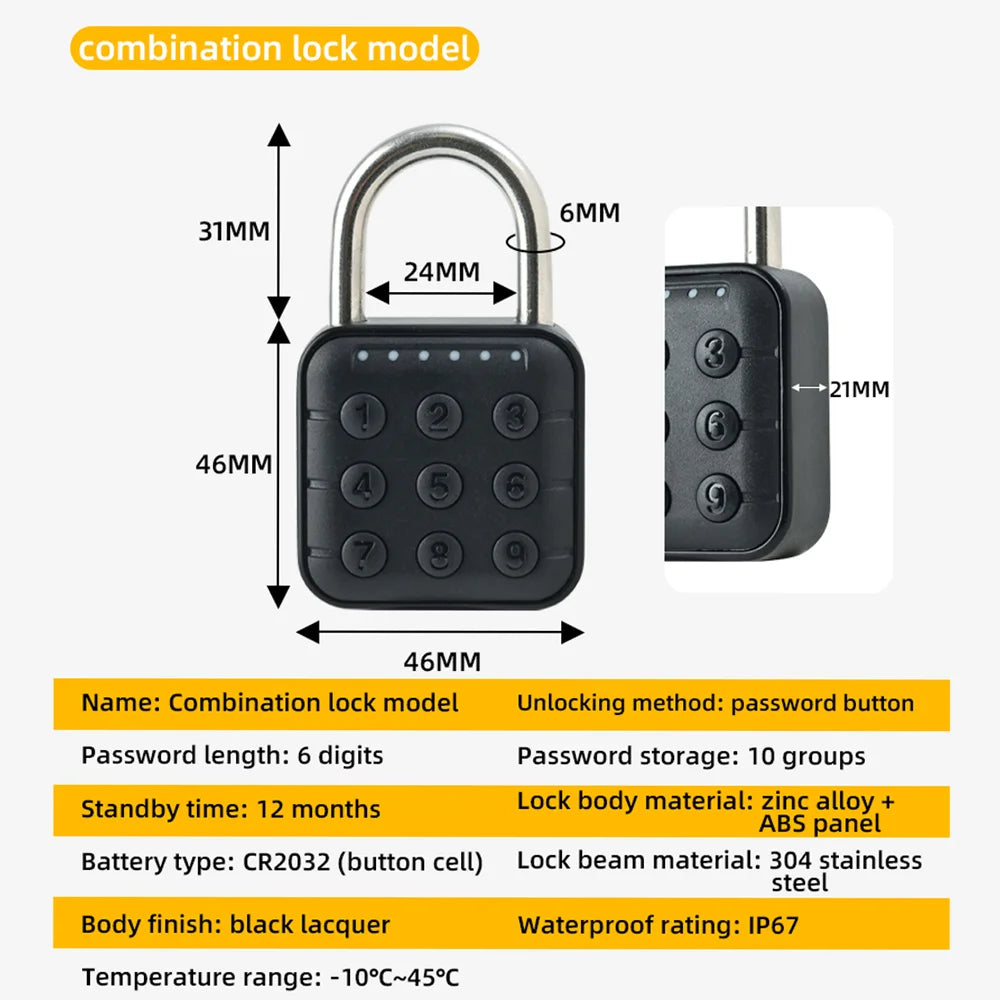 Candado inteligente Tuya con huella o clave (IP67)