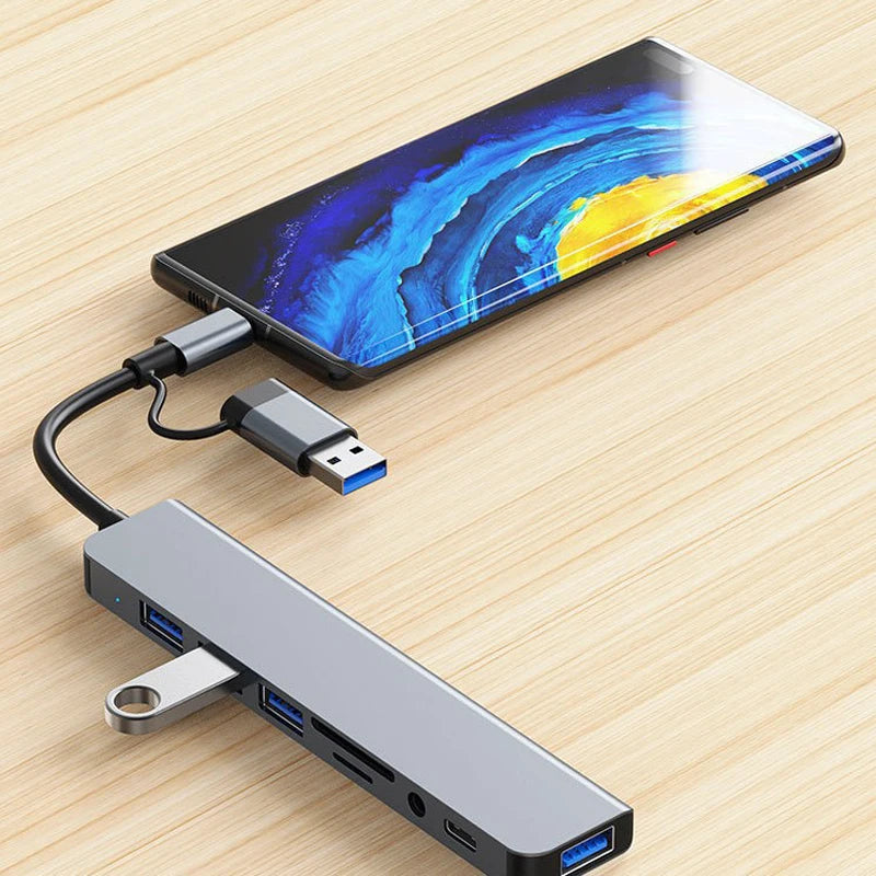 Hub USB-C 8 en 2 con lector SD y salida de audio