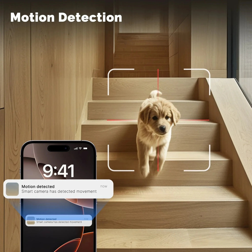 Cámara WiFi interior 8MP doble lente (bebés, mascotas y casa)