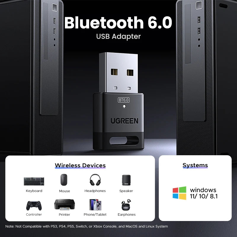 Adaptador USB Bluetooth 6.0 para PC (controles, audífonos, teclados)