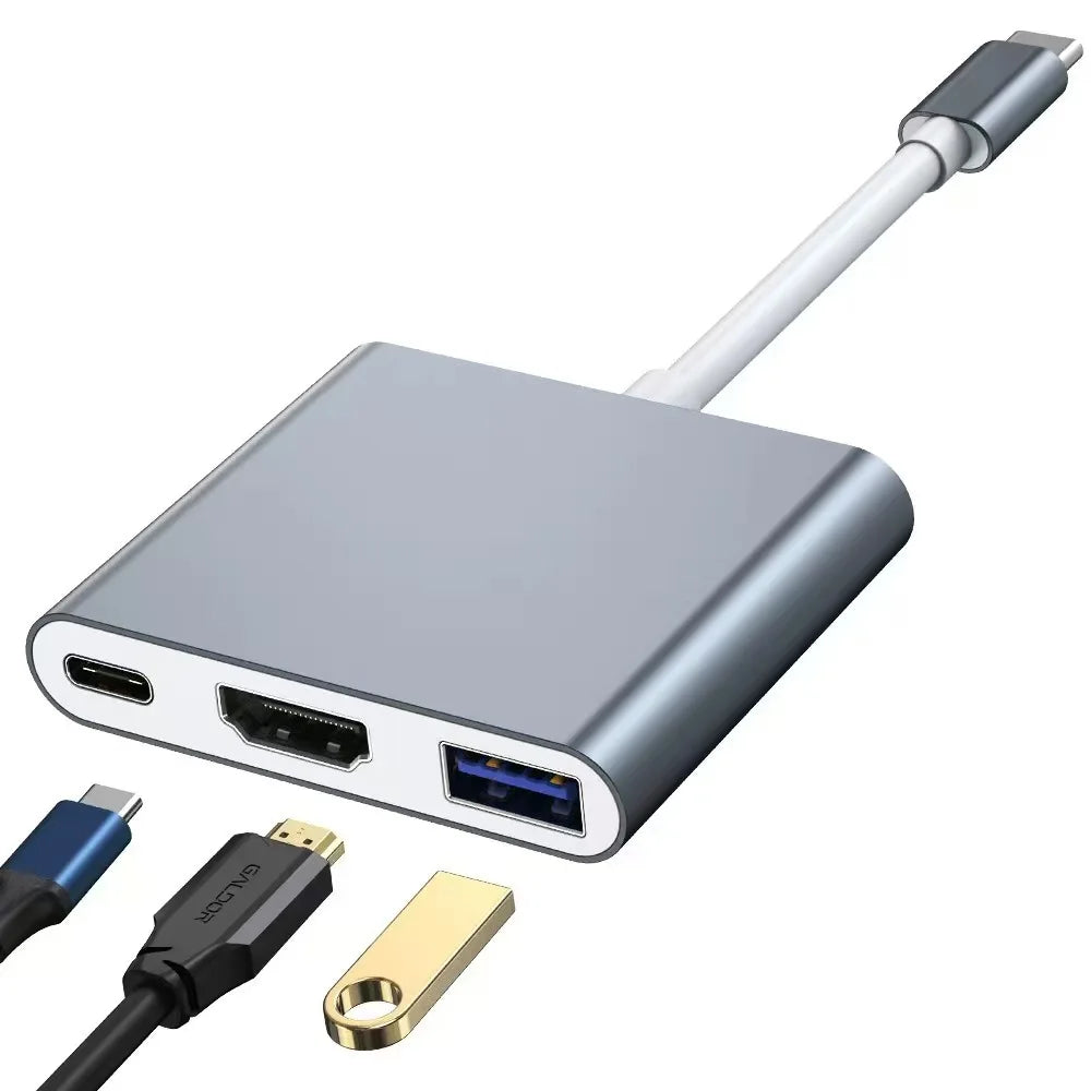 Hub USB-C 3 en 1: HDMI 4K + USB 3.0 + carga 100W