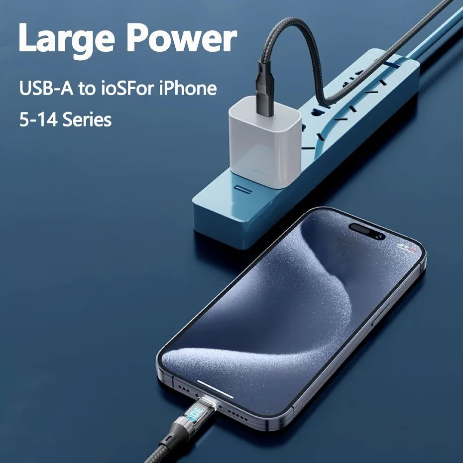 Cable de carga rápida 27W para iPhone con pantalla LED transparente