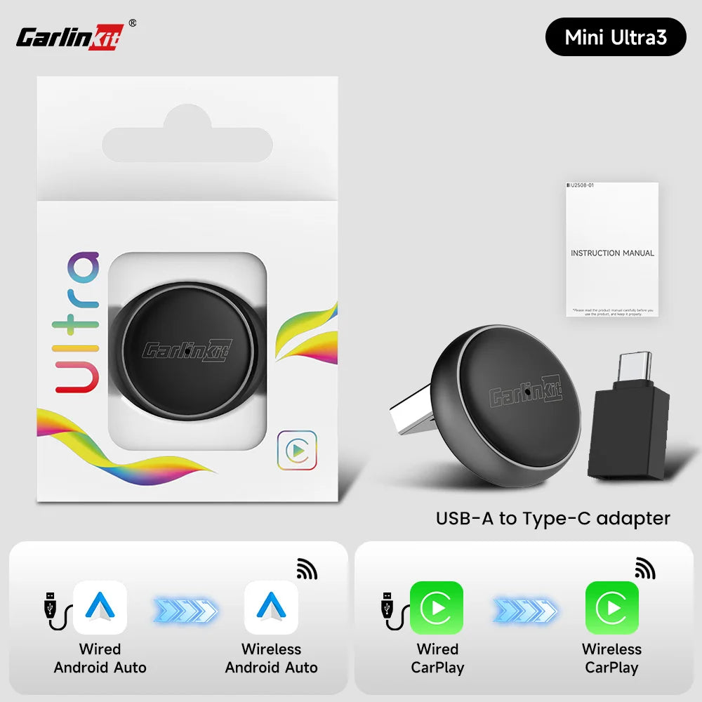 Adaptador CarPlay y Android Auto inalámbrico CarlinKit Mini Ultra 3