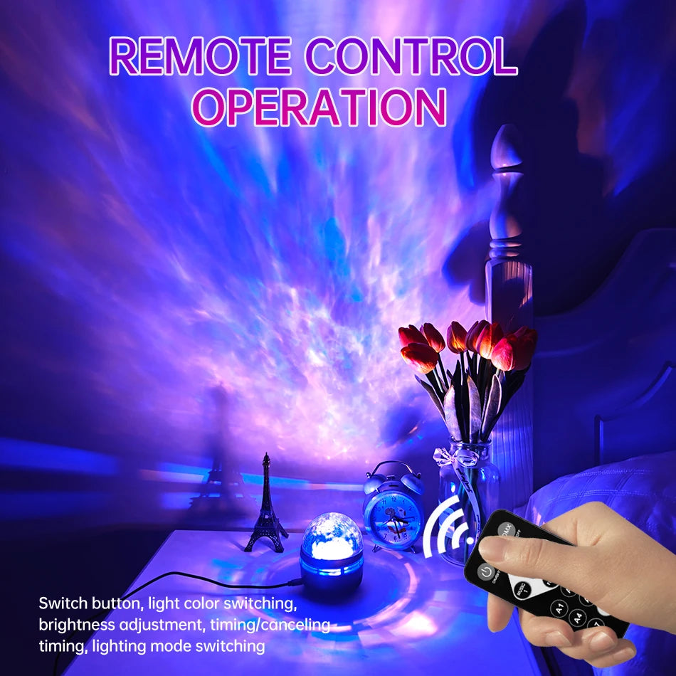 Proyector de galaxia y aurora LED (USB, control remoto)