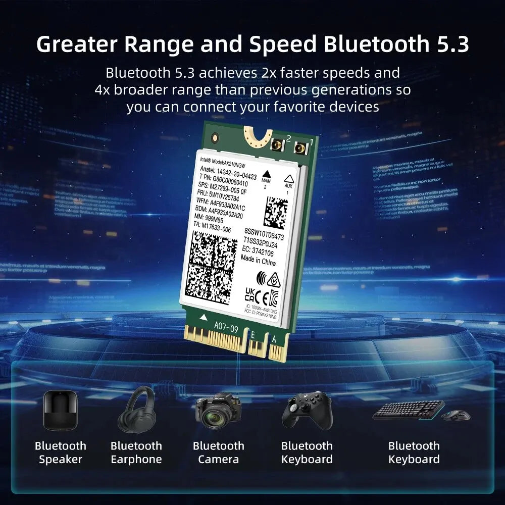 Tarjeta WiFi 6E Intel AX210 + Bluetooth 5.3 (M.2 para PC y laptop)