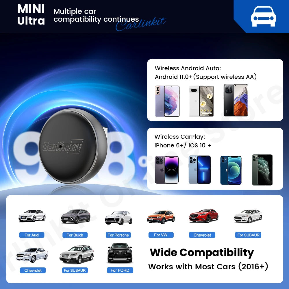 Adaptador CarPlay y Android Auto inalámbrico CarlinKit Mini Ultra 3