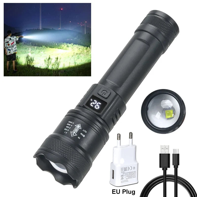 Linterna táctica LED 2000LM recargable con zoom (para apagones)