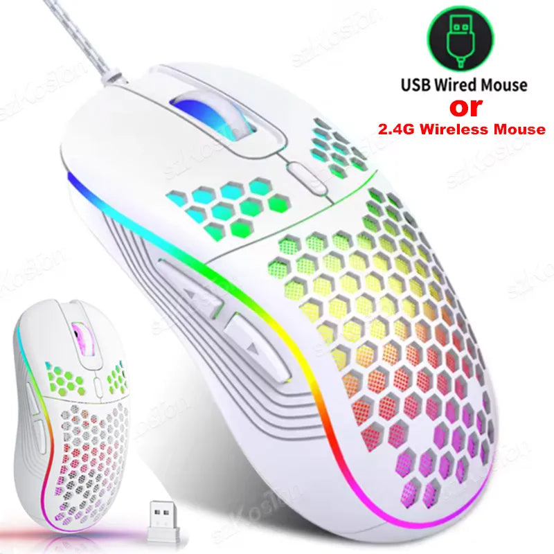 Mouse gamer RGB 7200 DPI (con cable o inalámbrico)
