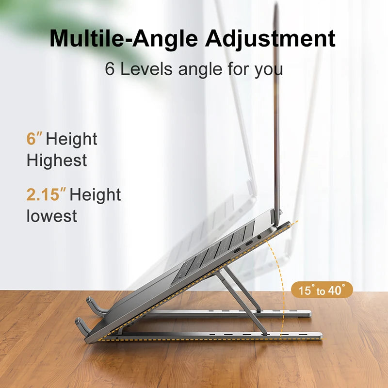 Soporte de aluminio para laptop ajustable y plegable