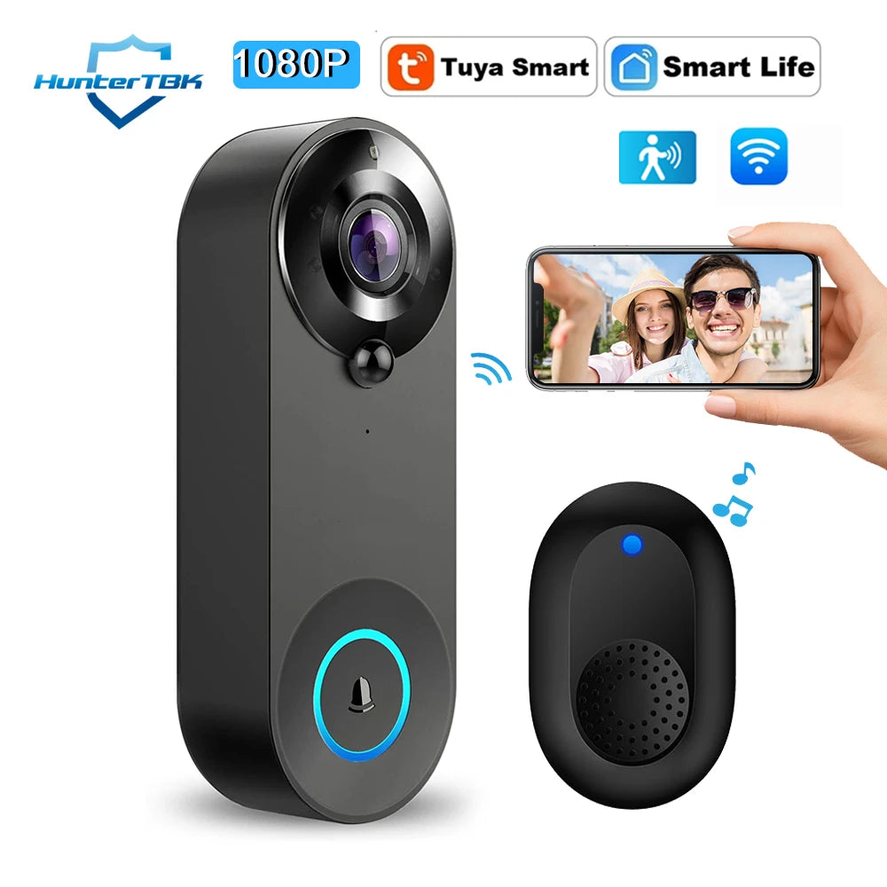 Timbre con cámara WiFi 1080P Tuya (visión nocturna e intercomunicador)