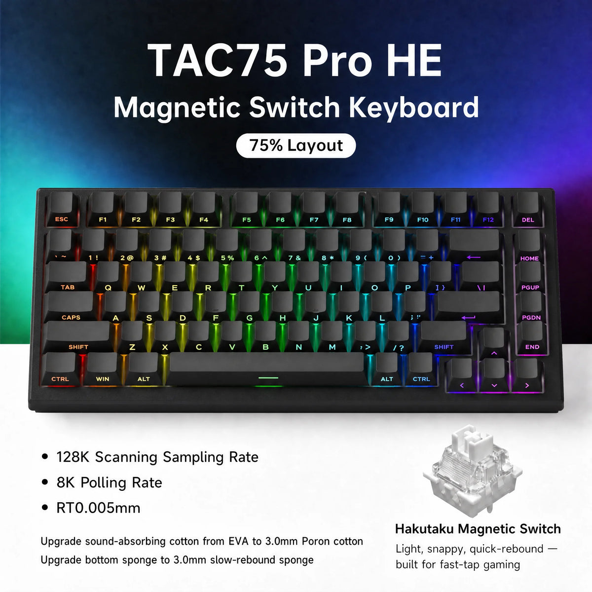 Teclado magnético AKKO TAC75 HE (Rapid Trigger, 8K, RGB)