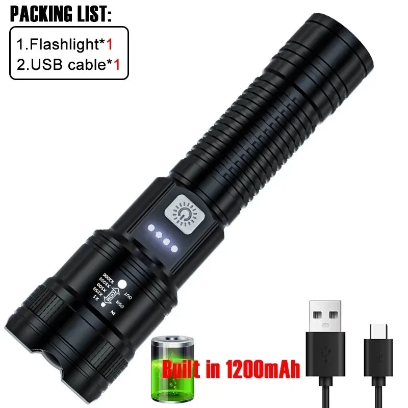 Linterna táctica LED 2000LM recargable con zoom (para apagones)