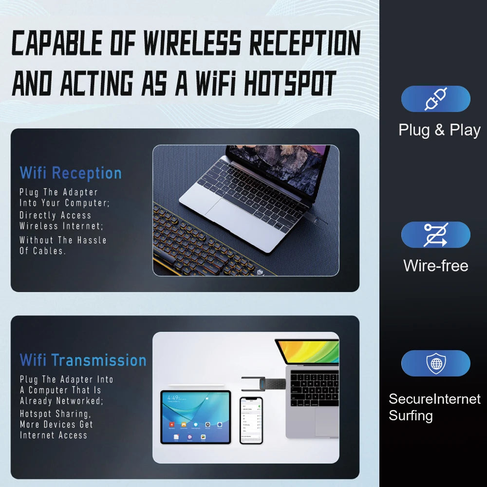 Adaptador WiFi 6 USB 3.0 AX1800 con antena