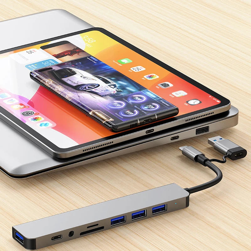 Hub USB-C 8 en 2 con lector SD y salida de audio