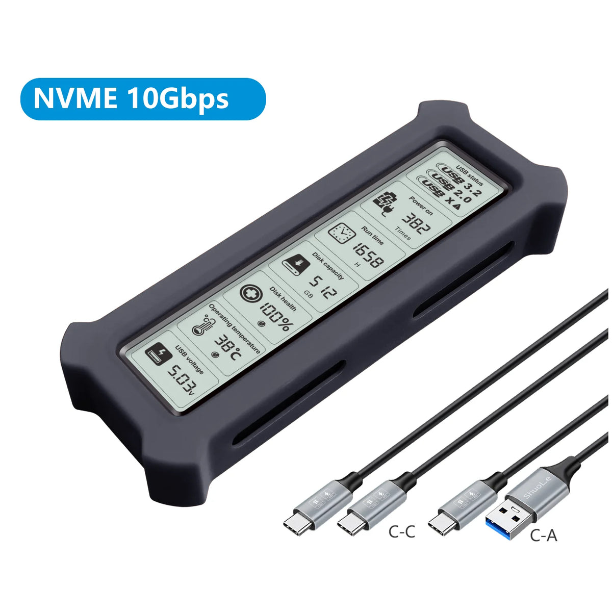 Case externo M.2 NVMe 10 Gbps transparente
