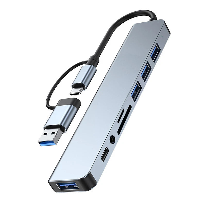 Hub USB-C 8 en 2 con lector SD y salida de audio