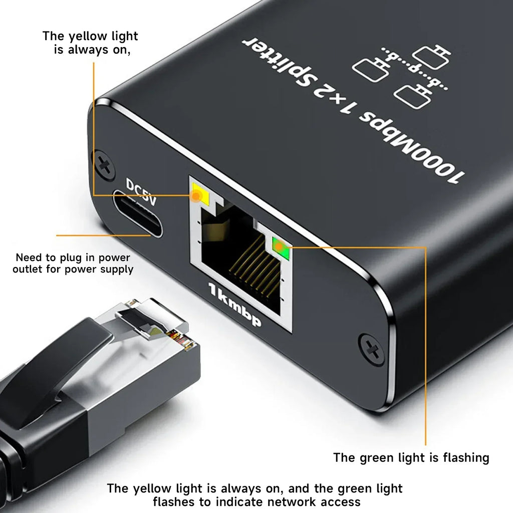 Divisor de red gigabit RJ45 (1 a 2 o 1 a 4)