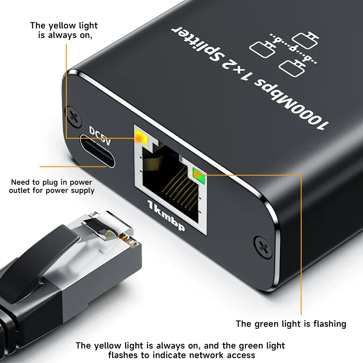 Divisor de red gigabit RJ45 (1 a 2 o 1 a 4)