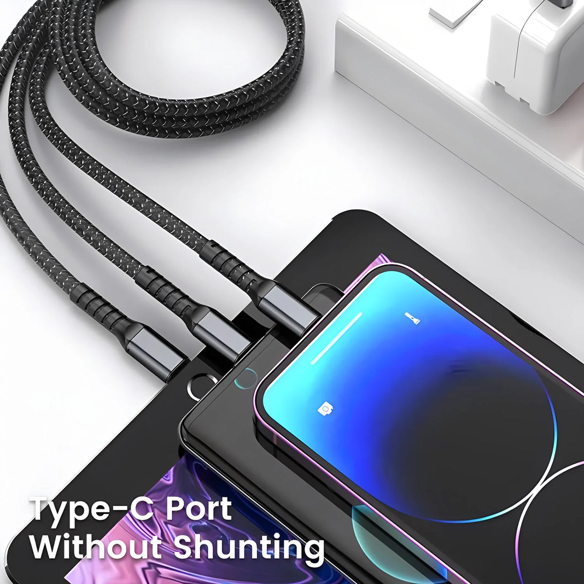 Cable 3 en 1 de carga rápida 100W (USB-C, Lightning y Micro USB)