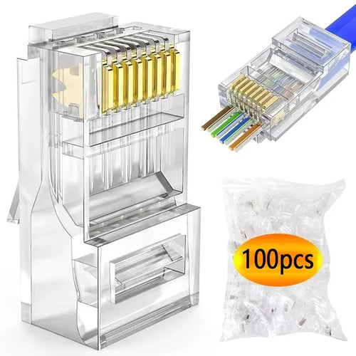 Conectores RJ45 Cat6 pass-through (5, 50 o 100 u)