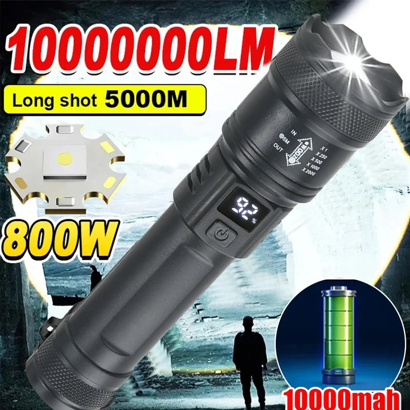 Linterna táctica LED 2000LM recargable con zoom (para apagones)