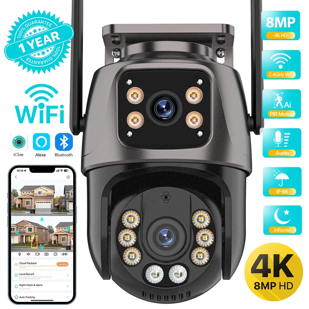 Cámara WiFi exterior doble lente 8MP con seguimiento