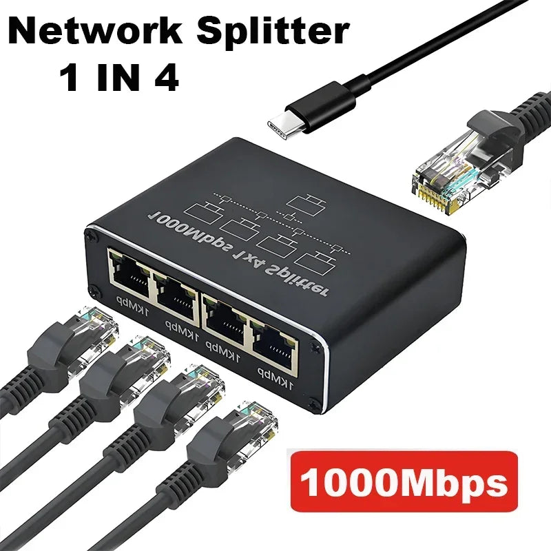 Divisor de red gigabit RJ45 (1 a 2 o 1 a 4)