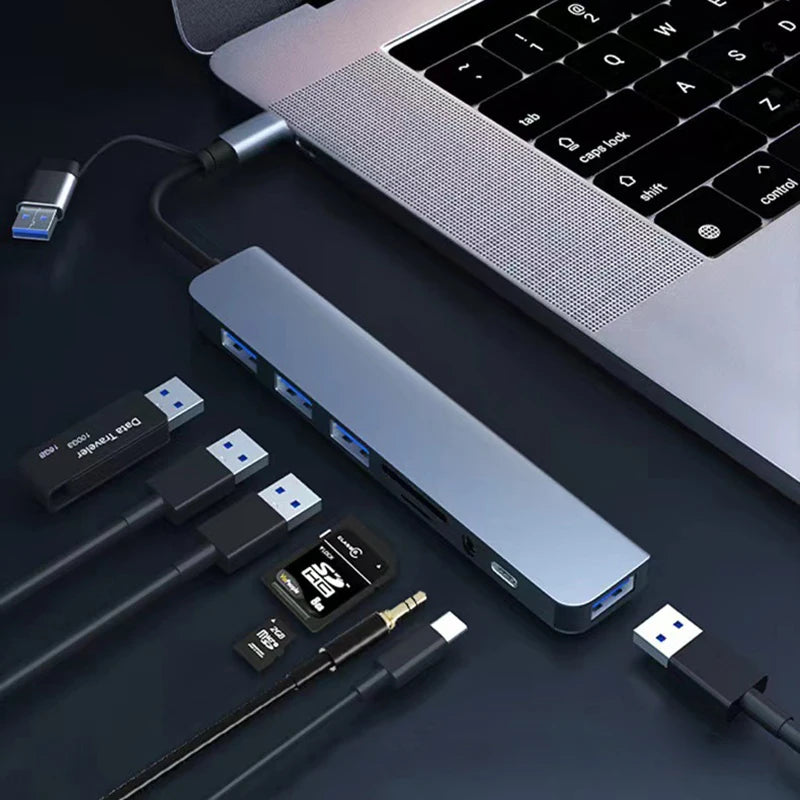 Hub USB-C 8 en 2 con lector SD y salida de audio
