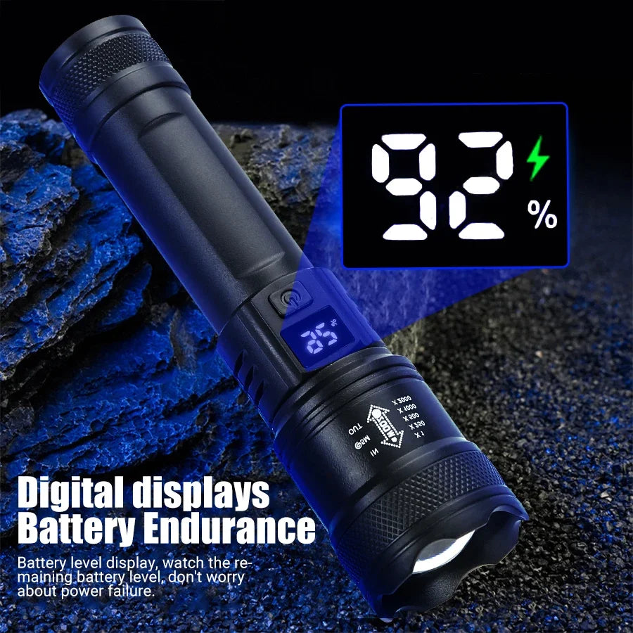 Linterna táctica LED 2000LM recargable con zoom (para apagones)