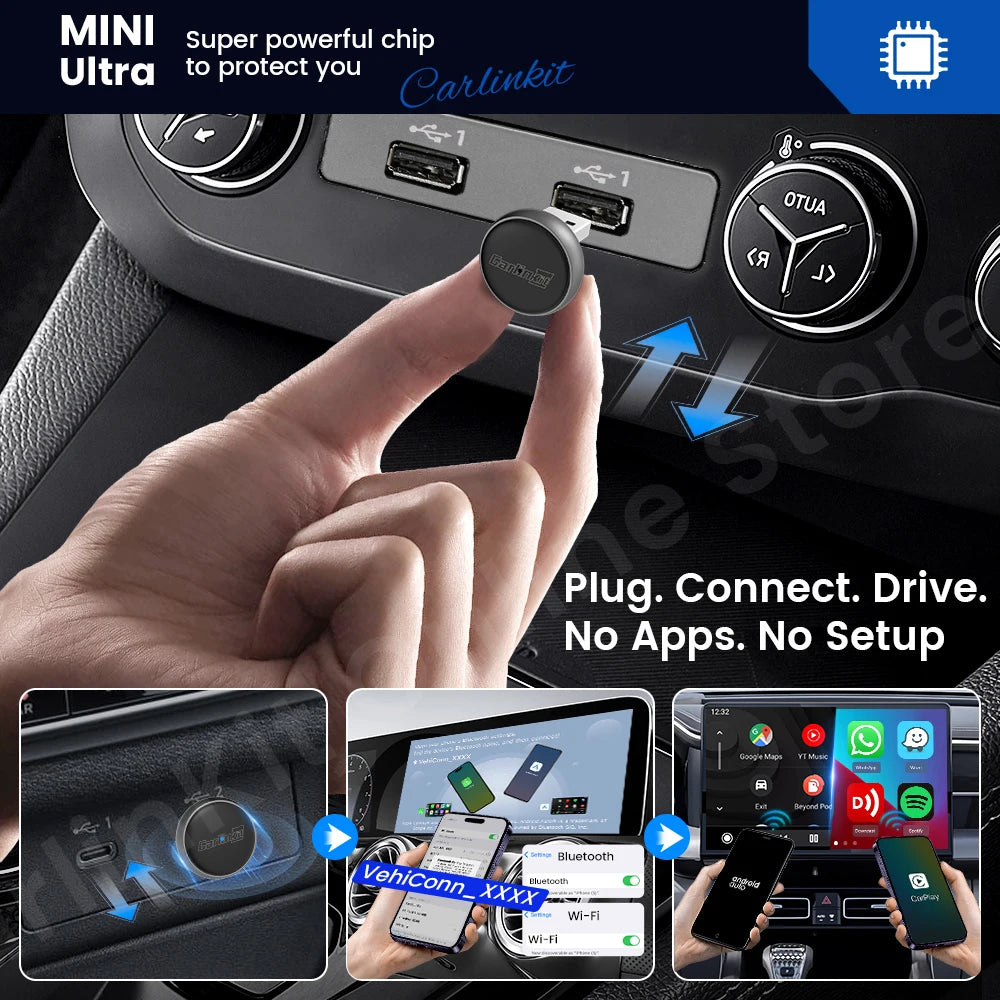 Adaptador CarPlay y Android Auto inalámbrico CarlinKit Mini Ultra 3
