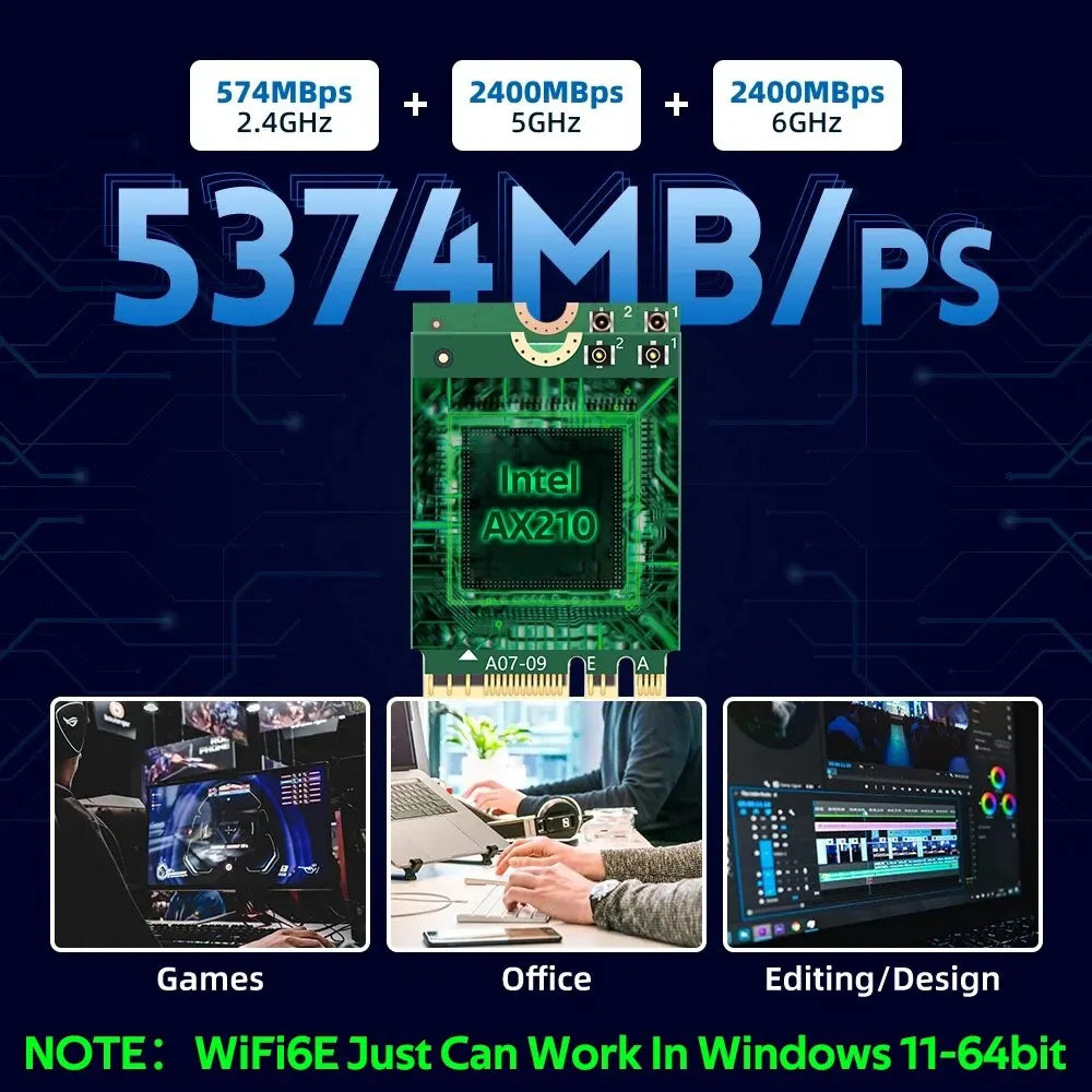 Tarjeta WiFi 6E Intel AX210 + Bluetooth 5.3 (M.2 para PC y laptop)