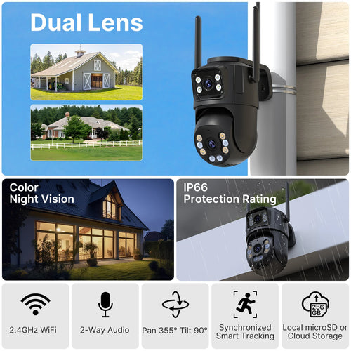 Cámara WiFi exterior doble lente 8MP con seguimiento
