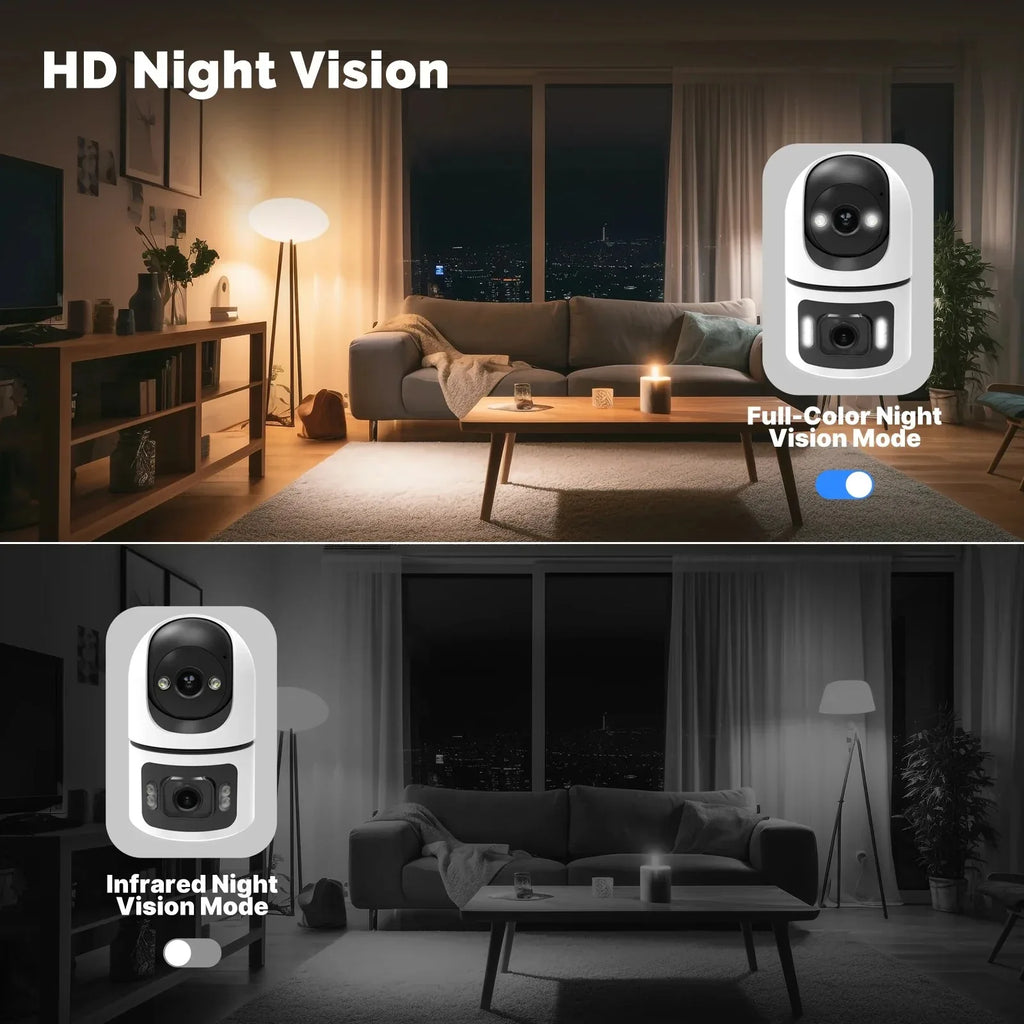 Cámara WiFi interior 8MP doble lente (bebés, mascotas y casa)