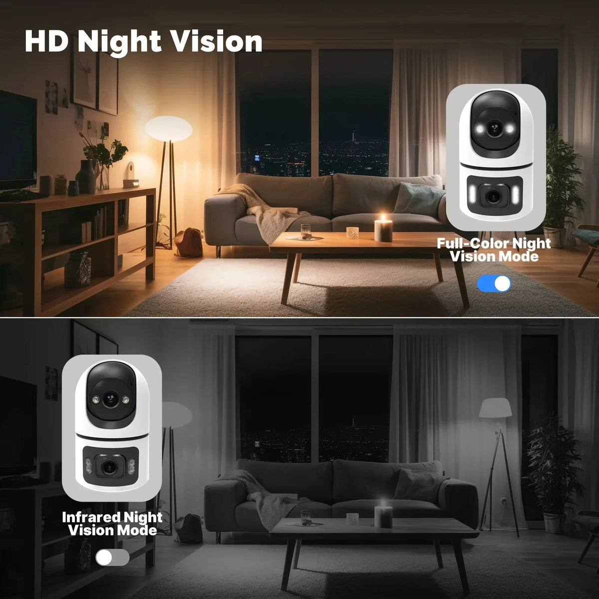 Cámara WiFi interior 8MP doble lente (bebés, mascotas y casa)