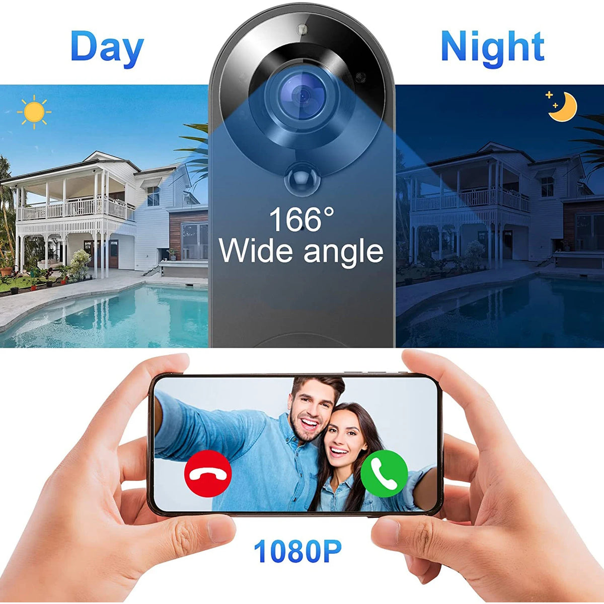 Timbre con cámara WiFi 1080P Tuya (visión nocturna e intercomunicador)
