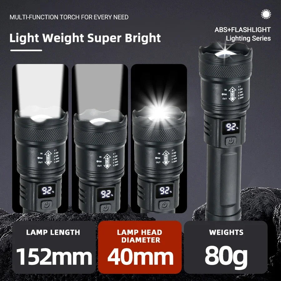 Linterna táctica LED 2000LM recargable con zoom (para apagones)