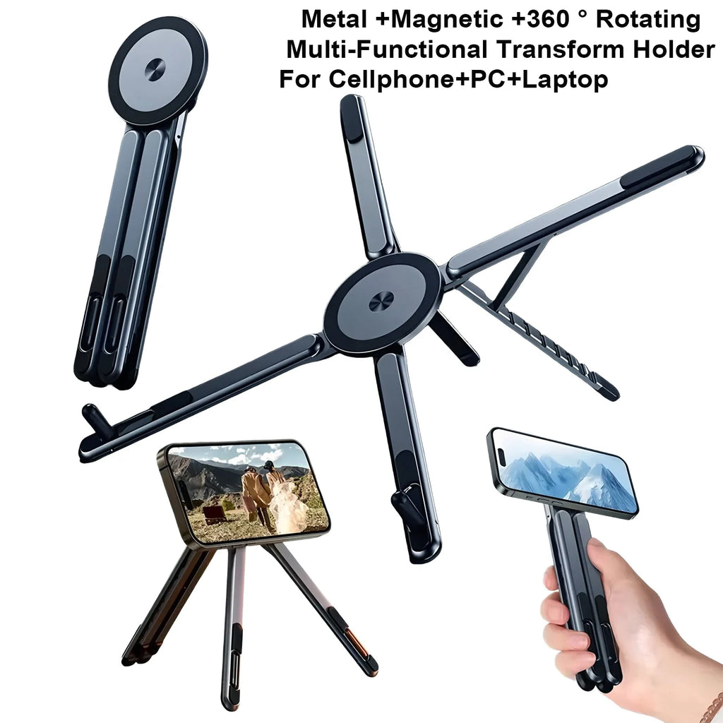 Soporte magnético 3 en 1: selfie stick, trípode y base para escritorio