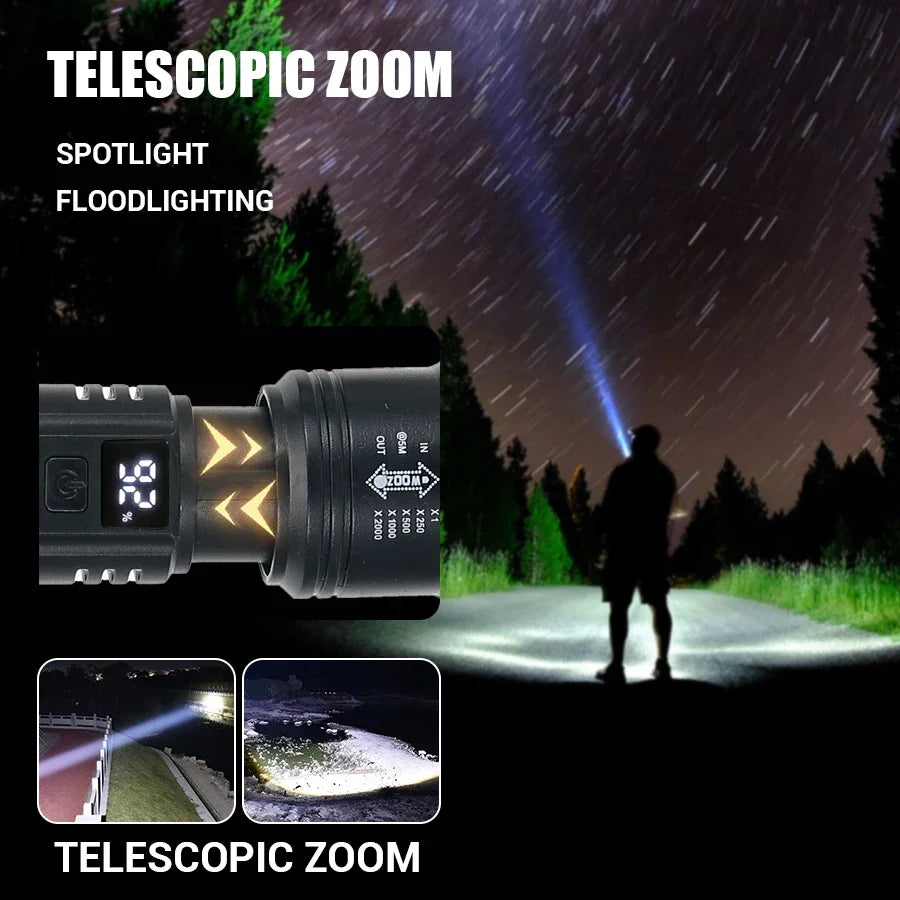 Linterna táctica LED 2000LM recargable con zoom (para apagones)