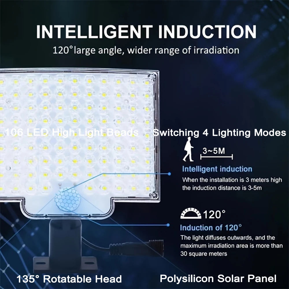 Reflector solar 106 LED con sensor de movimiento y control (exterior)