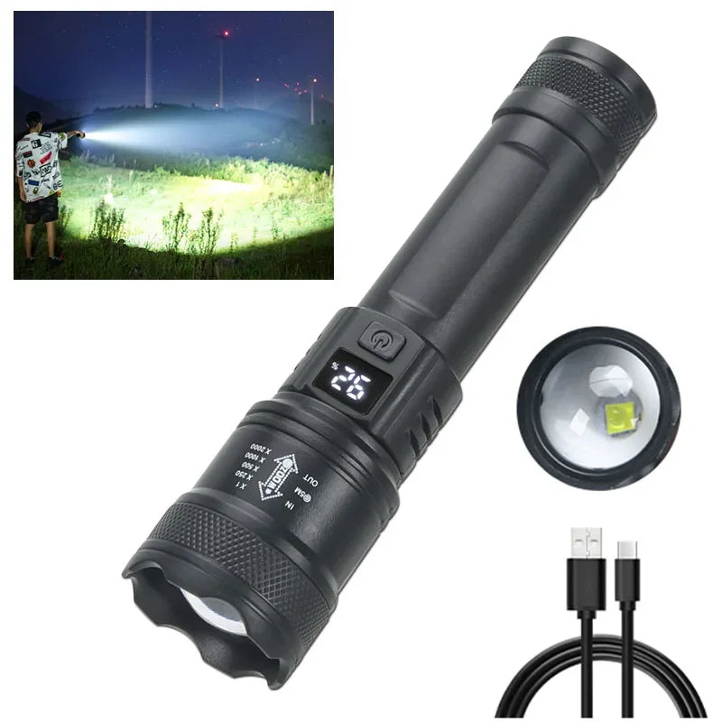 Linterna táctica LED 2000LM recargable con zoom (para apagones)