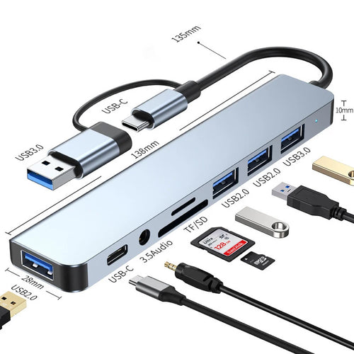Hub USB-C 8 en 2 con lector SD y salida de audio