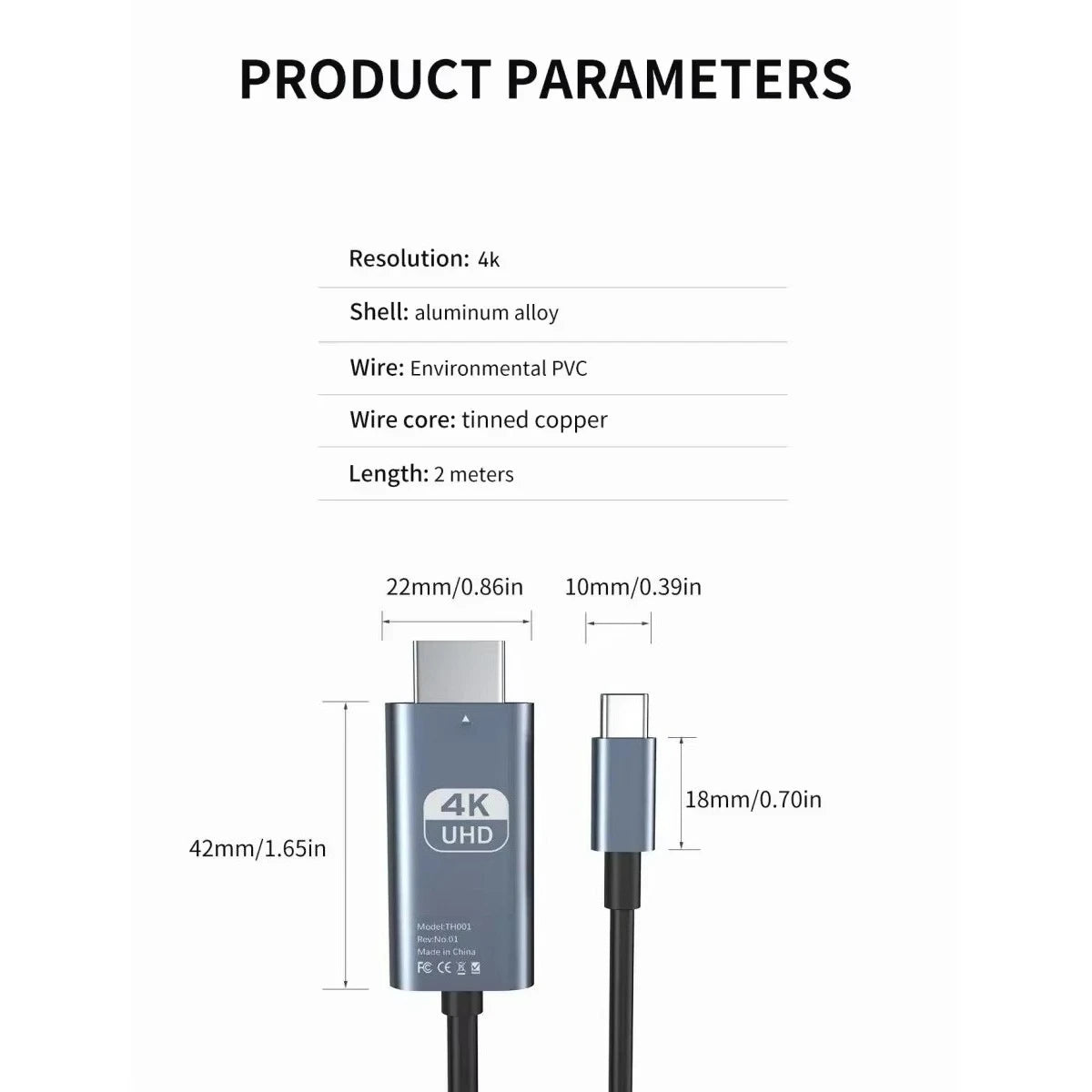 Cable USB-C a HDMI 4K de 2 m (laptop o celular a la tele)