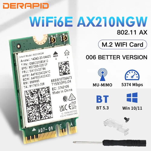 Tarjeta WiFi 6E Intel AX210 + Bluetooth 5.3 (M.2 para PC y laptop)
